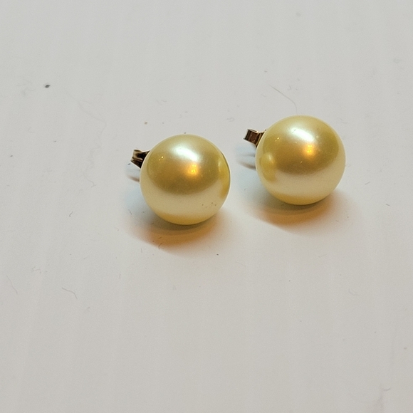 Lot of 10mm champagne and pink pearl stud earrings sterling silver 925 - Picture 7 of 10